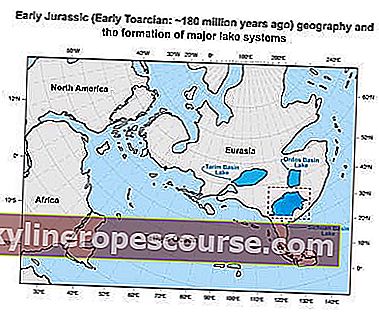 Geospatiale omstandigheden tijdens het Jura-tijdperk (183 miljoen jaar geleden)